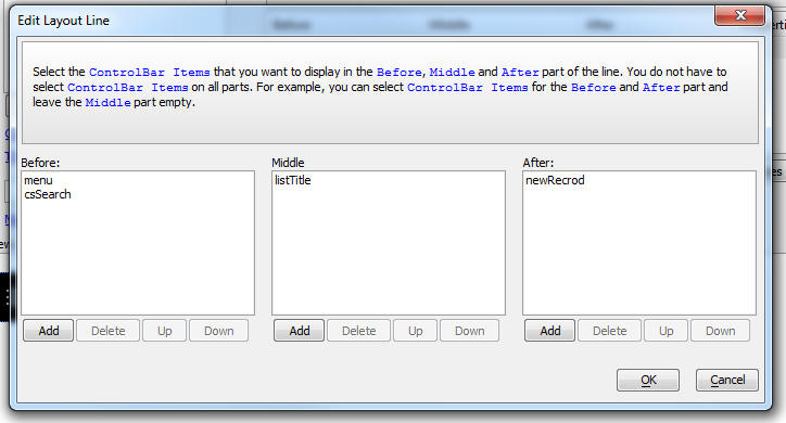 Controlbar Layout Line